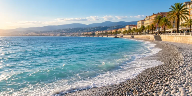 Front de mer et plage de galets sur la Côte d’Azur — illustration
