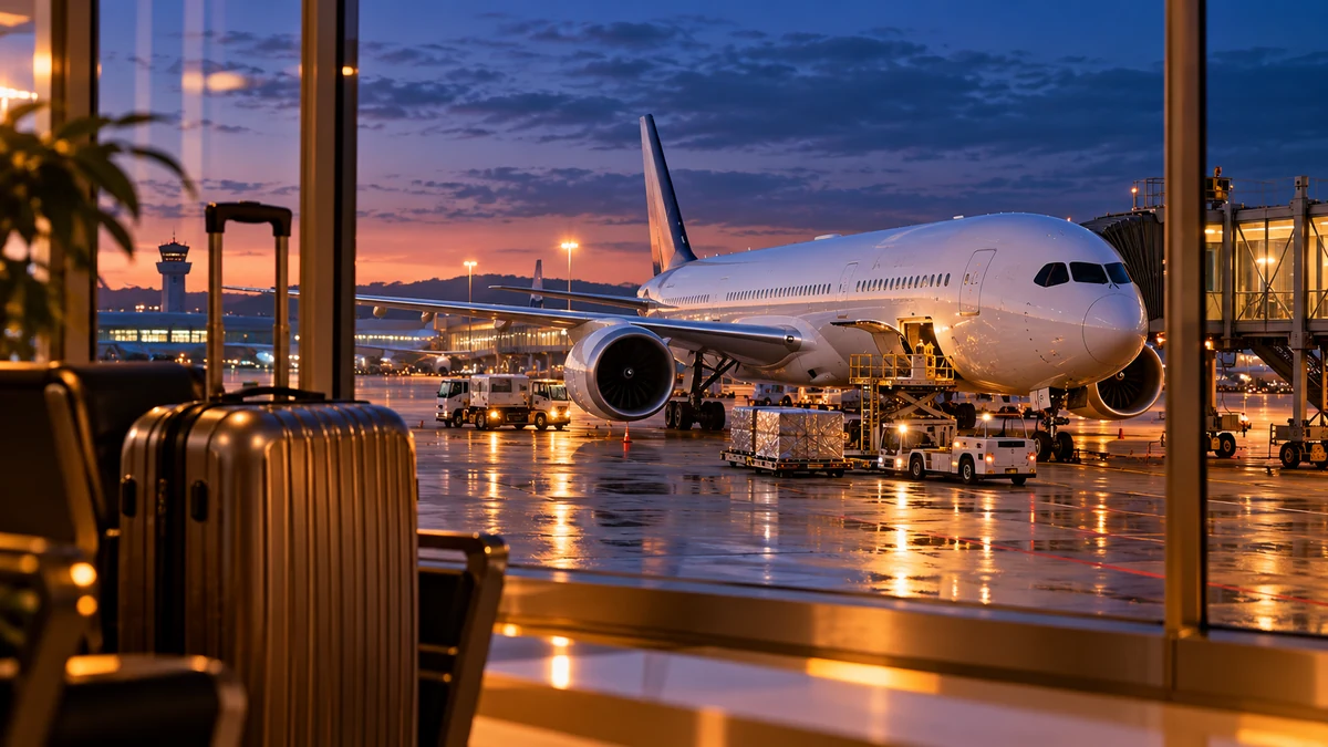 Avion sur un aéroport au lever du jour