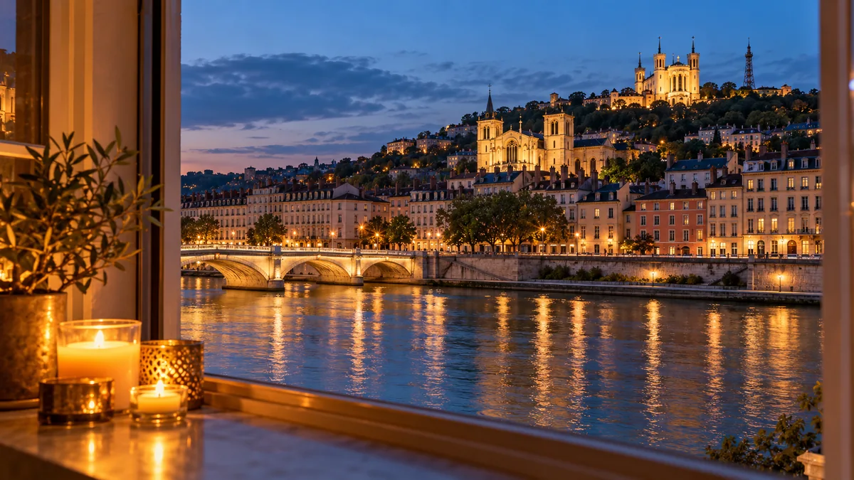 Ambiance lumineuse nocturne à Lyon